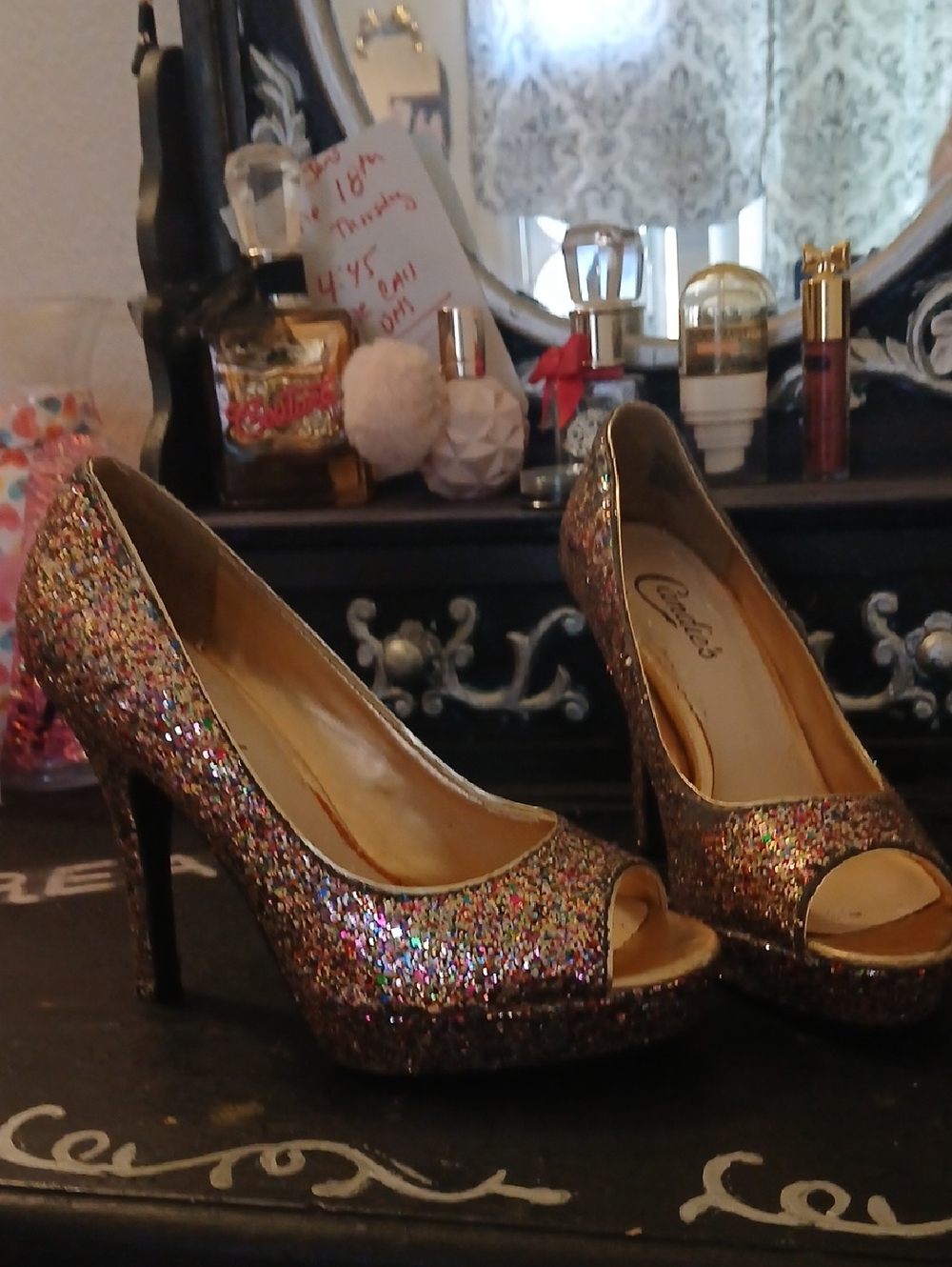 Candie's Multicolor Glitter Peep-Toe Platform Heels